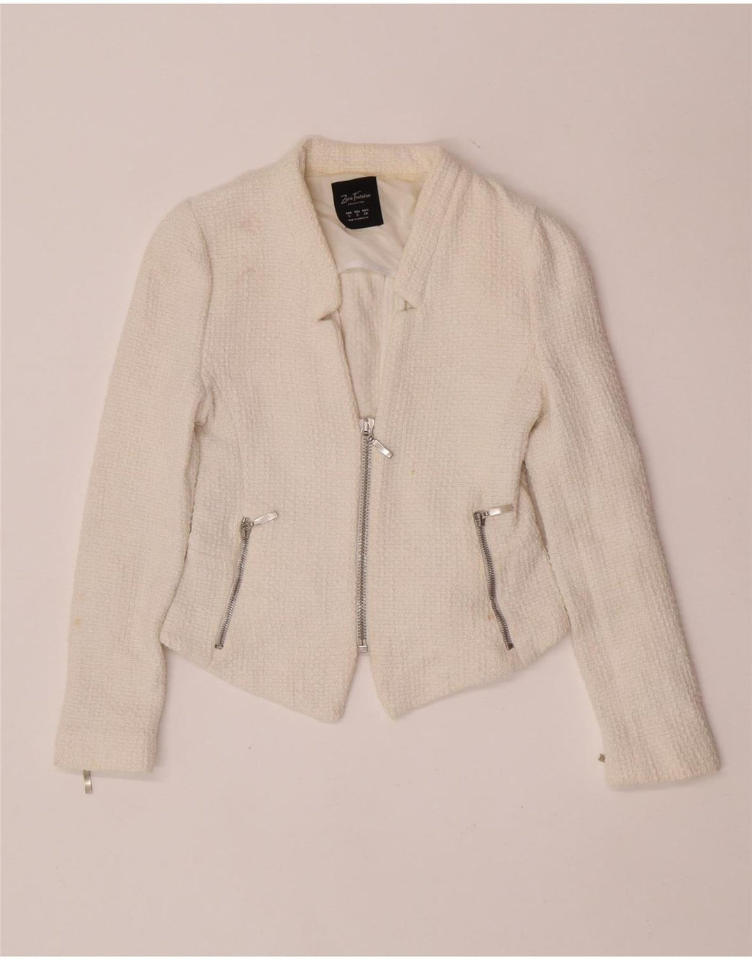 Женский укороченный пиджак Zara UK 8, маленький белый хлопок