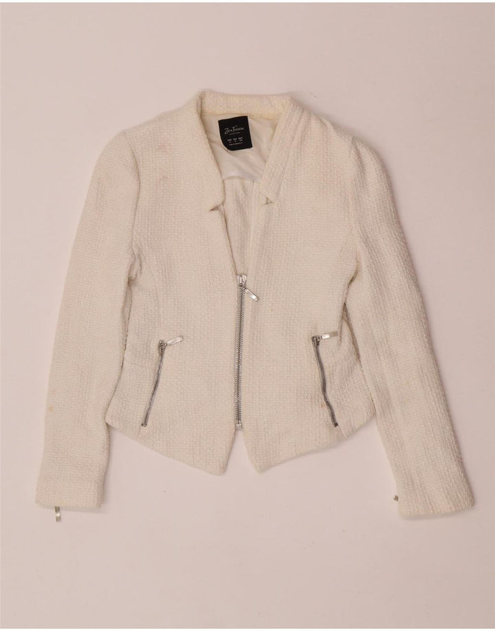 Женский укороченный пиджак Zara UK 8, маленький белый хлопок
