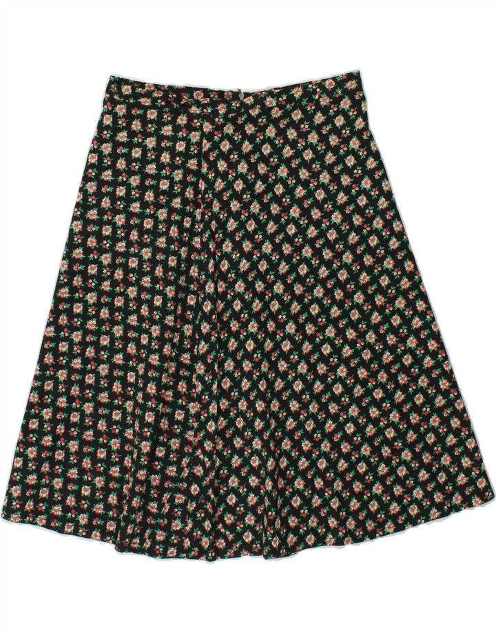 VINTAGE Womens A-Line Skirt W28 Medium Black Floral Vintage Vintage and Second-Hand Vintage from Messina Hembry 