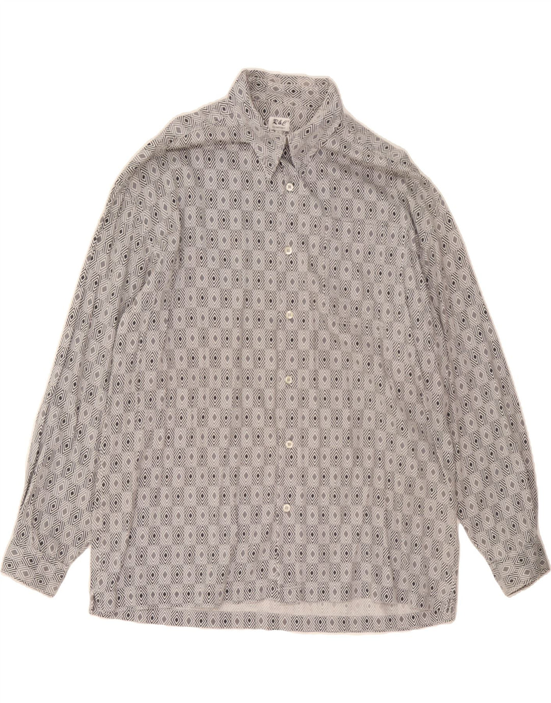 VINTAGE Mens Shirt Large White Argyle/Diamond Cotton Vintage Vintage and Second-Hand Vintage from Messina Hembry 