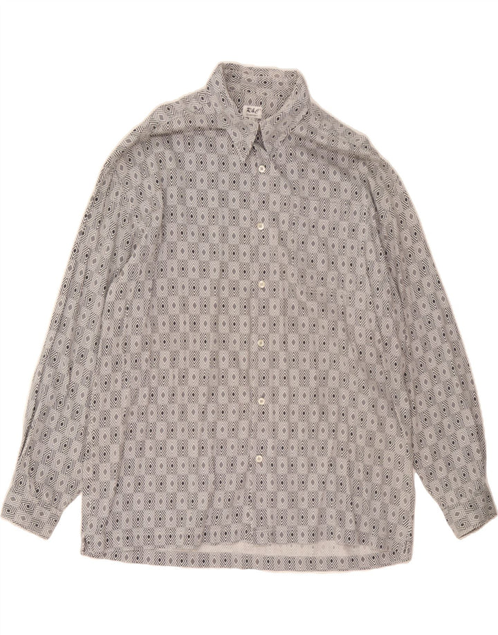 VINTAGE Mens Shirt Large White Argyle/Diamond Cotton Vintage Vintage and Second-Hand Vintage from Messina Hembry 