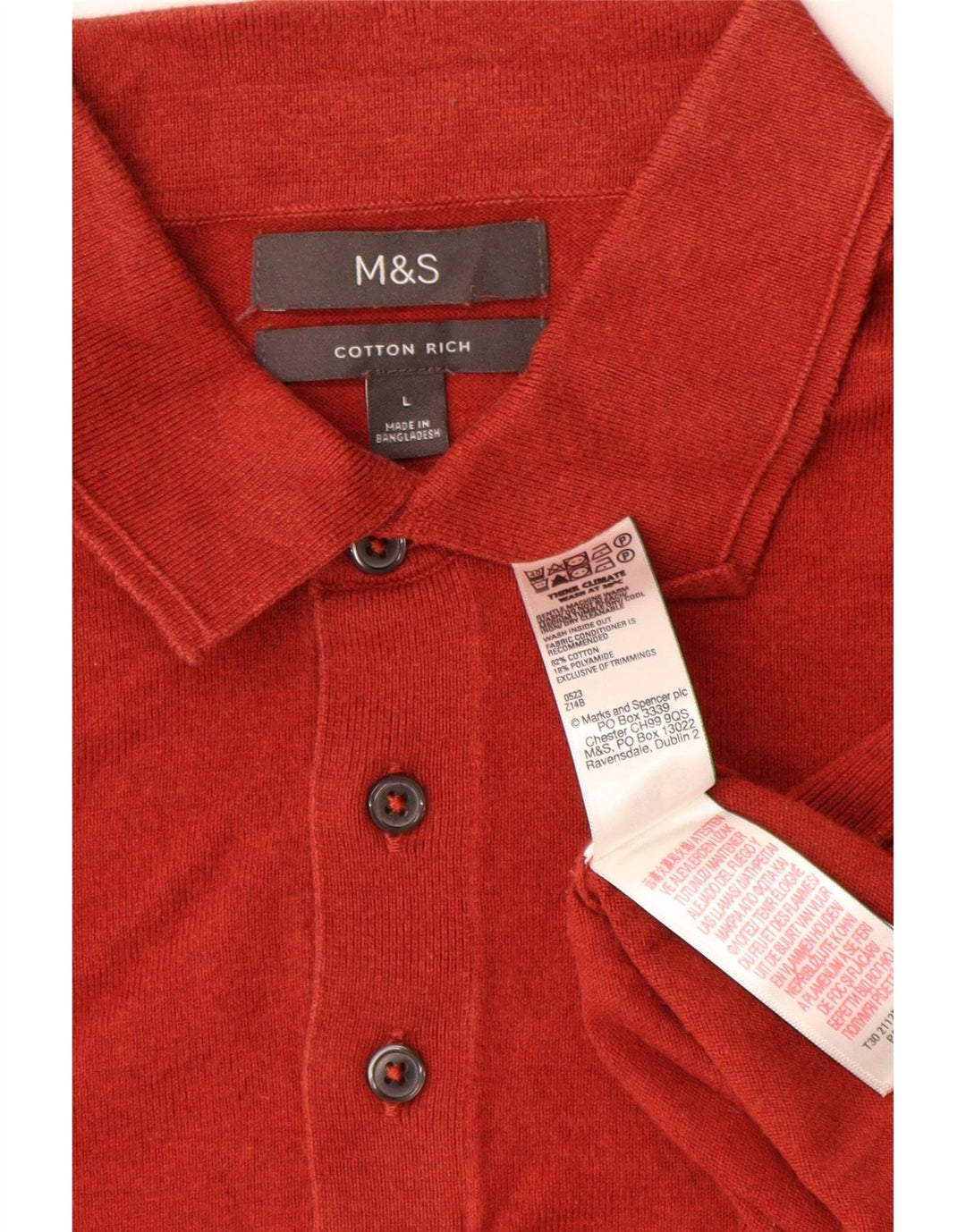 Мужской джемпер с воротником-поло MARKS & SPENCER, большой красный хлопковый свитер