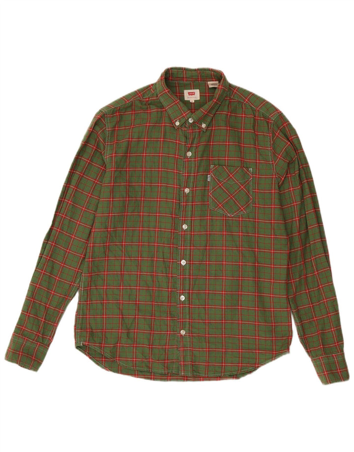 Мужская рубашка Levi's в зеленую клетку, хлопок среднего размера