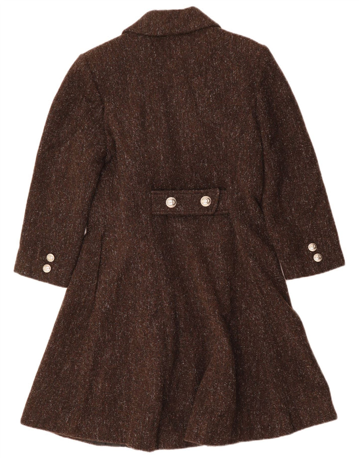 ВИНТАЖНОЕ женское двубортное пальто UK 12, шерсть среднего коричневого цвета с крапинками