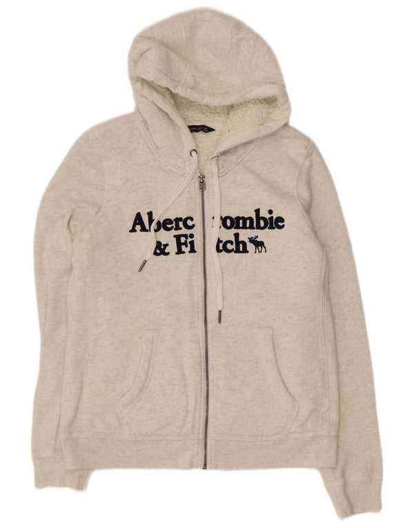 Женский свитер с капюшоном и молнией с графическим рисунком Abercrombie & Fitch UK 14, средний серый