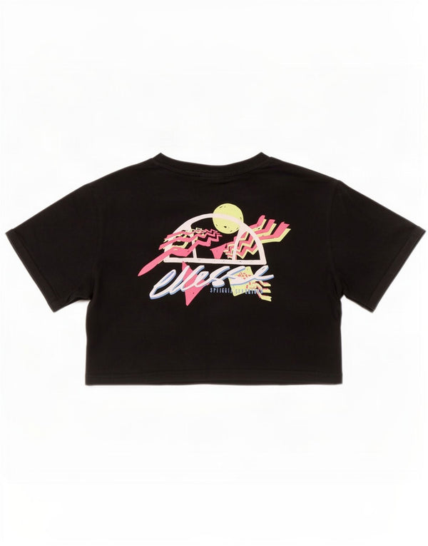 Женская укороченная футболка с рисунком Ellesse Top UK 10, маленький черный хлопок