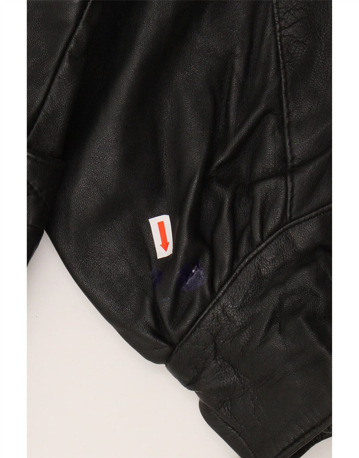 ВИНТАЖНАЯ женская кожаная куртка оверсайз EU 36 маленькая черная кожа