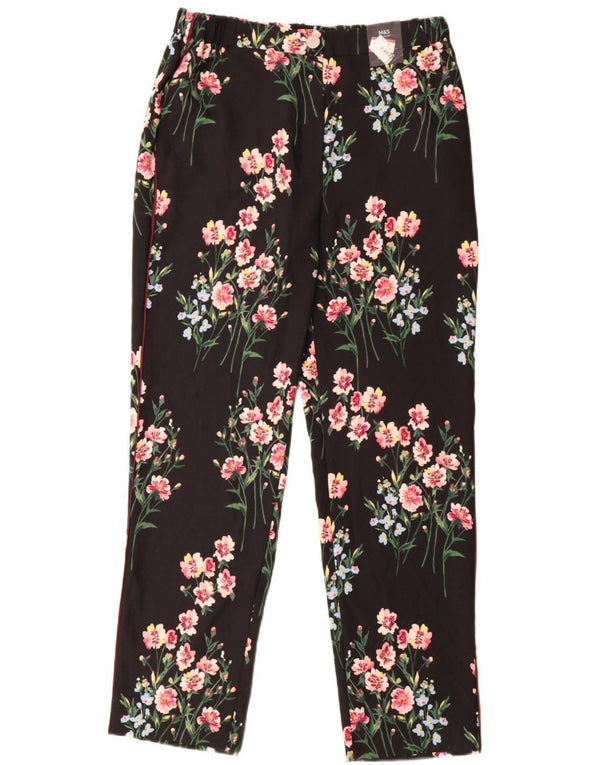 Женские повседневные брюки Marks & Spencer UK 14, большие W34 L33, черные с цветочным принтом