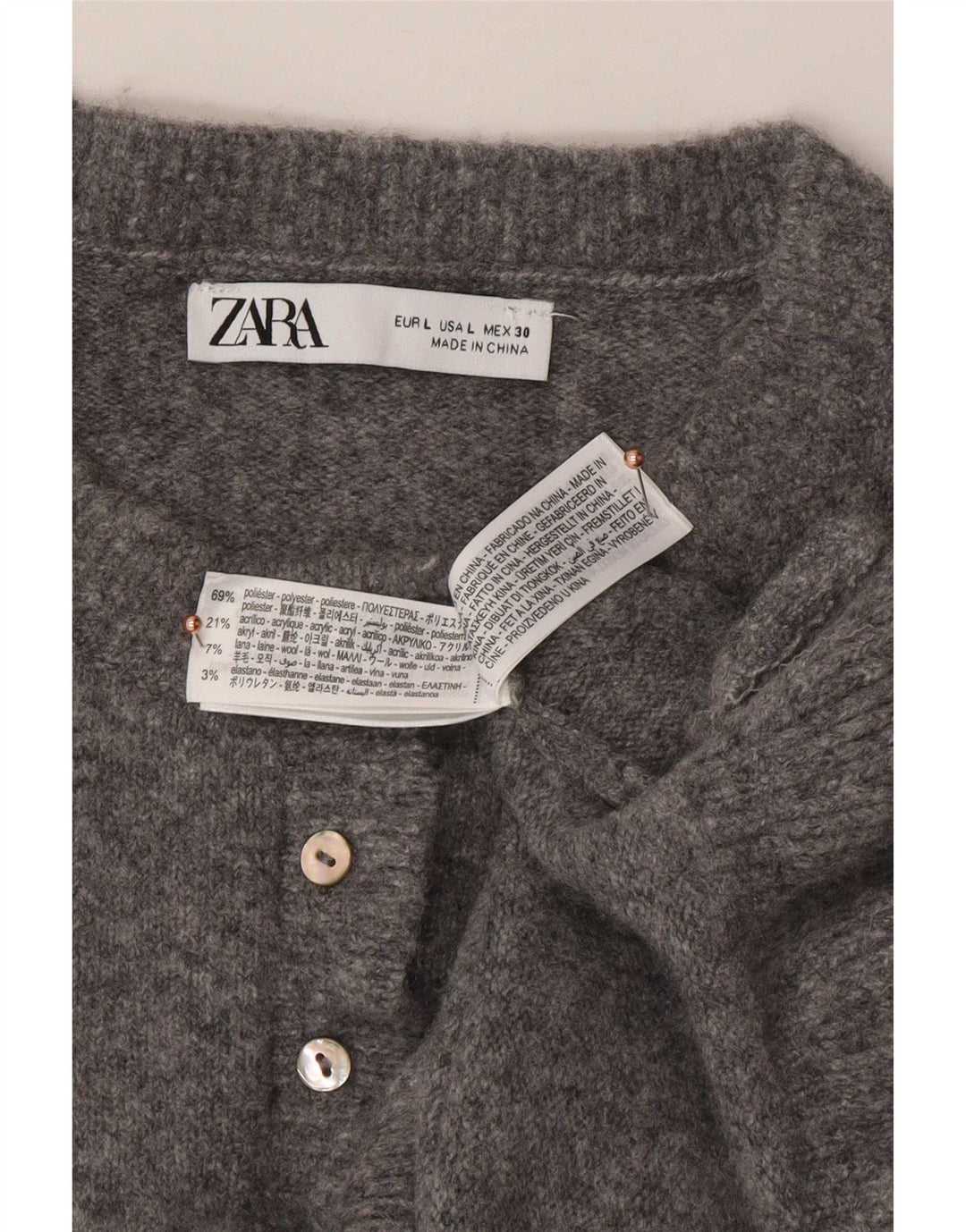 Женский кардиган Zara UK 16, большой серый полиэстер