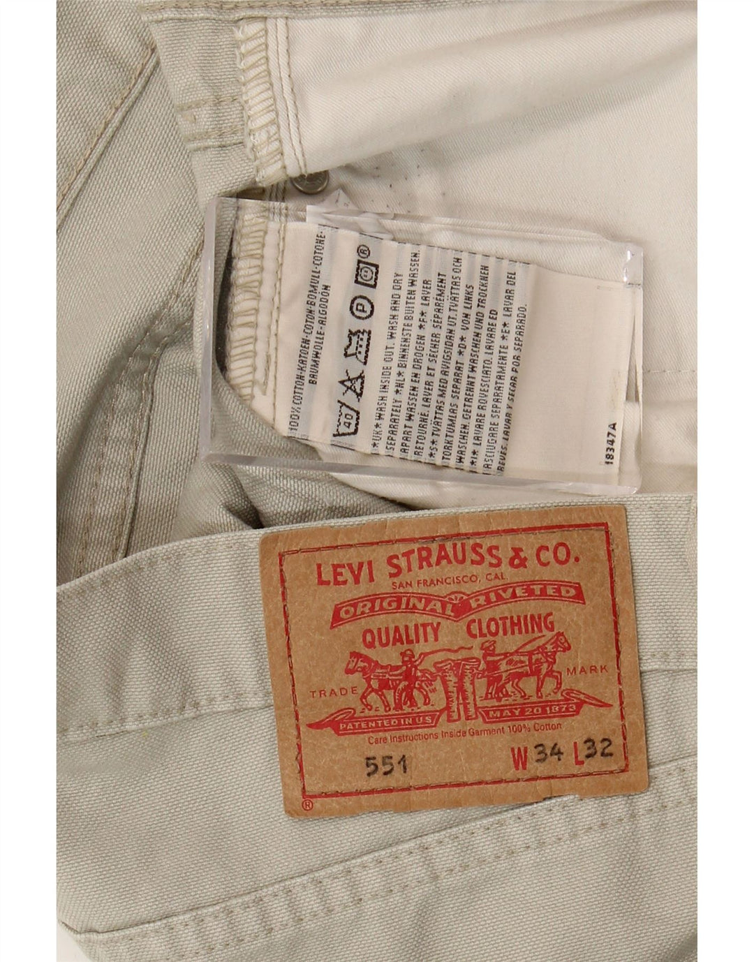 Мужские прямые джинсы Levi's 551 W34 L32, бежевый хлопок