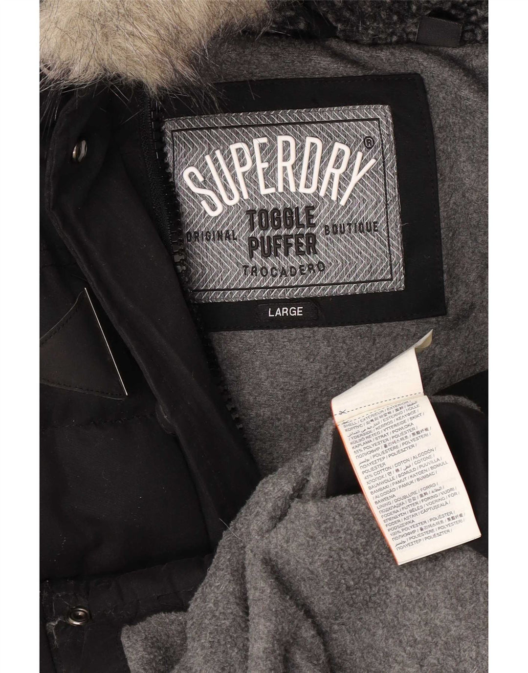 Женская утепленная куртка с капюшоном Superdry UK 14, большой черный полиэстер