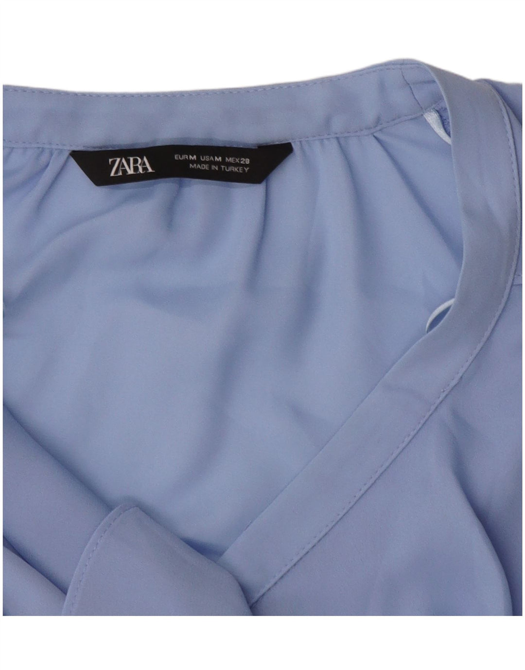 Женская блузка-рубашка с рюшами спереди ZARA UK 14, средний синий цвет