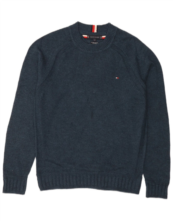 Мужской джемпер с круглым вырезом Tommy Hilfiger, средний темно-синий из овечьей шерсти