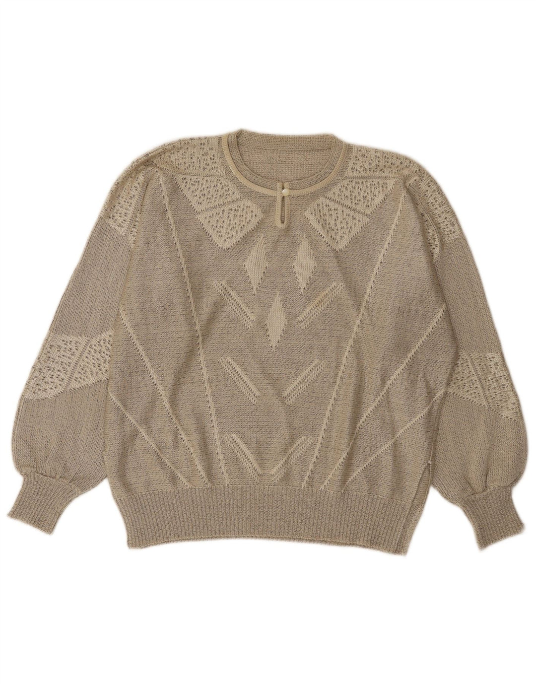 Винтажный женский джемпер на пуговицах, Великобритания, 14, большой серый с геометрическим узором