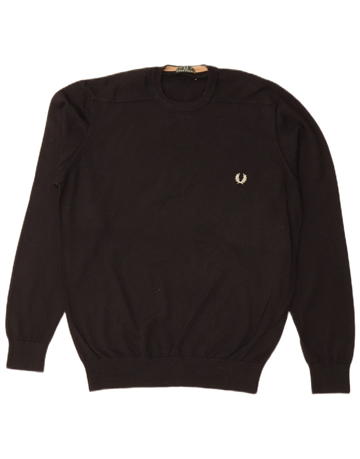 Мужской джемпер с круглым вырезом Fred Perry, большой черный шерстяной свитер