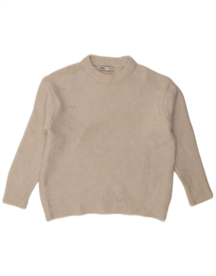 Женский свободный джемпер с круглым вырезом Zara UK 14, средний белый полиэстер