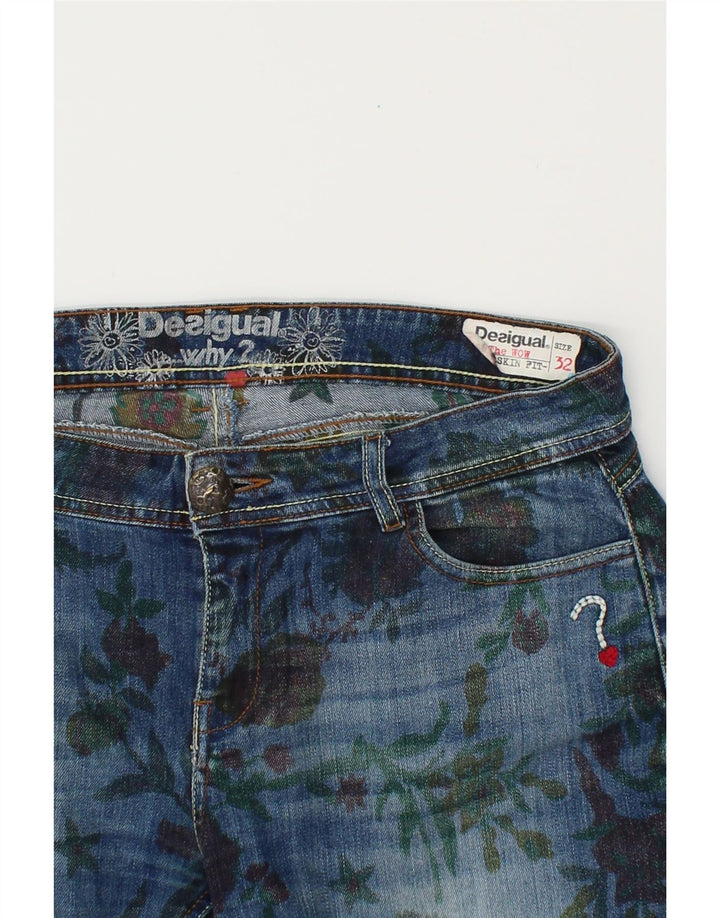 Женские джинсы скинни DESIGUAL W32 L32 синие с цветочным принтом из полиэстера