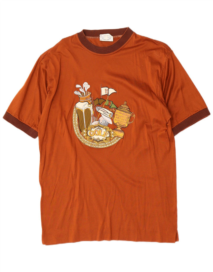 Винтажная мужская футболка с рисунком, топ среднего коричневого цвета