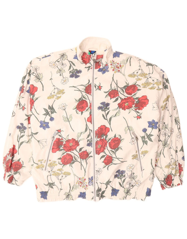 Винтажный женский спортивный костюм оверсайз, верхняя куртка UK 12, средний белый цвет с цветочным принтом