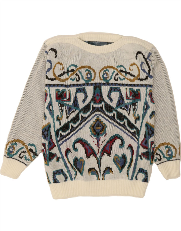 VINTAGE Womens Crew Neck Jumper Sweater IT 44 Medium White Floral Vintage Vintage and Second-Hand Vintage from Messina Hembry 