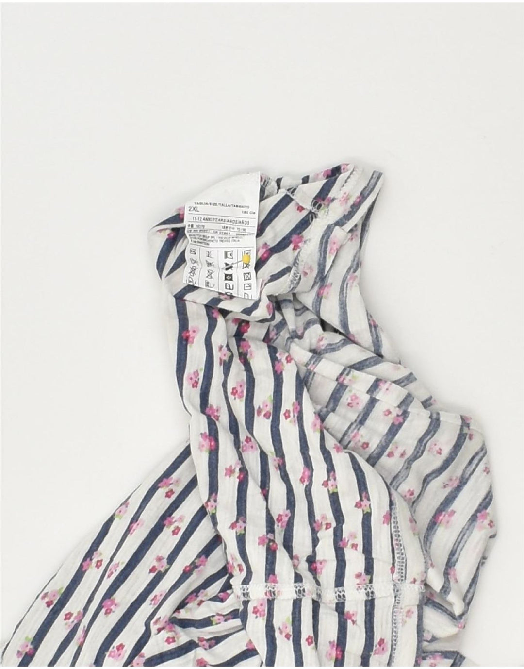 BENETTON Girls Graphic Top Long Sleeve 11-12 Years 2XL  Blue Striped | Vintage Benetton | Thrift | Second-Hand Benetton | Used Clothing | Messina Hembry 