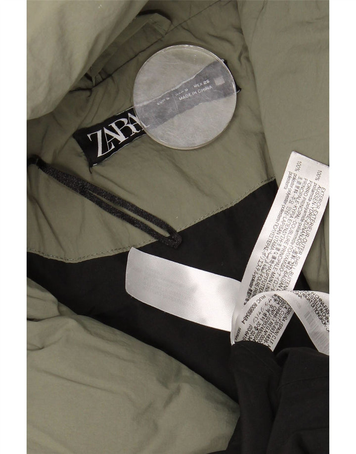 Женское длинное стеганое пальто с капюшоном Zara UK 10, маленькое зеленое из полиамида