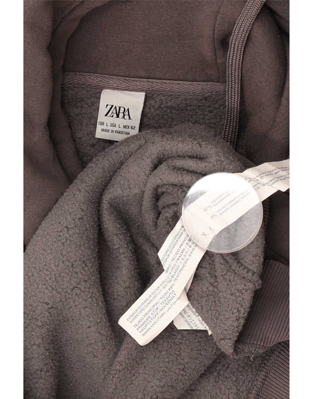 Мужской джемпер с капюшоном Zara, большой серый хлопок