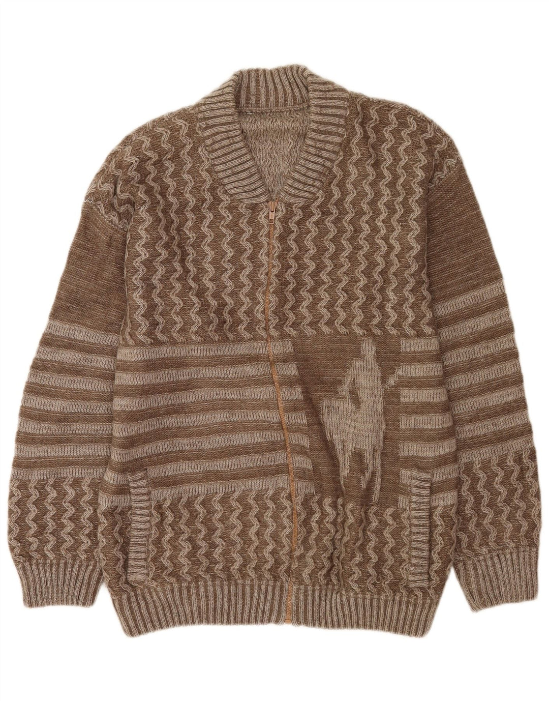 Винтажный мужской кардиган с графическим рисунком, большой коричневый лоскутный шерстяной свитер