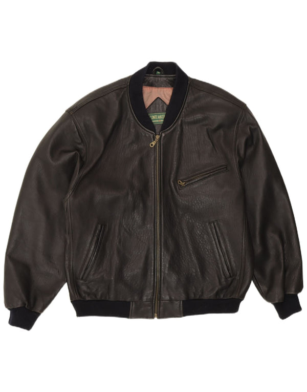 Мужская куртка-бомбер свободного кроя Conte Massimo IT 48 Medium Black Leather