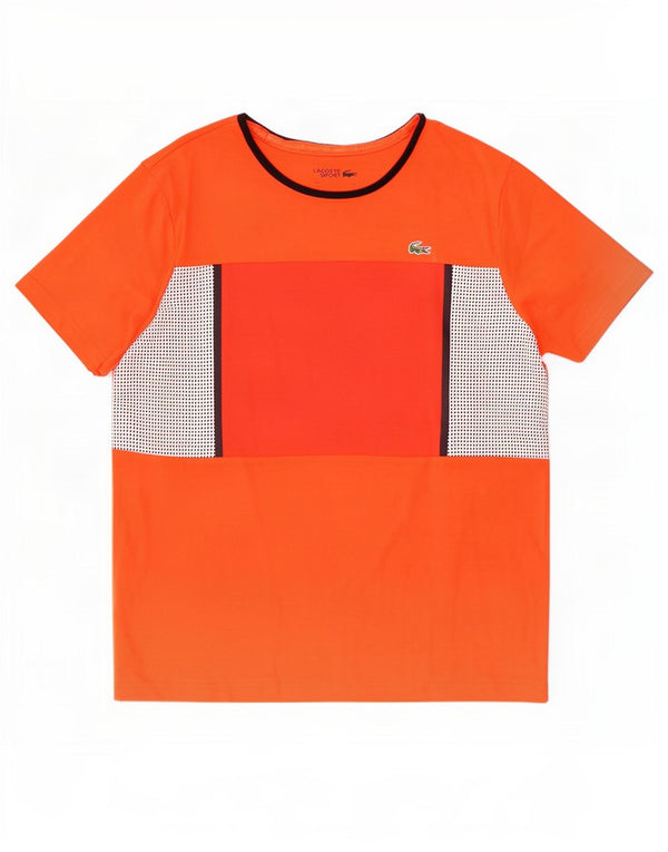 Мужская футболка Lacoste, размер 6 XL, оранжевая, хлопок с цветными блоками