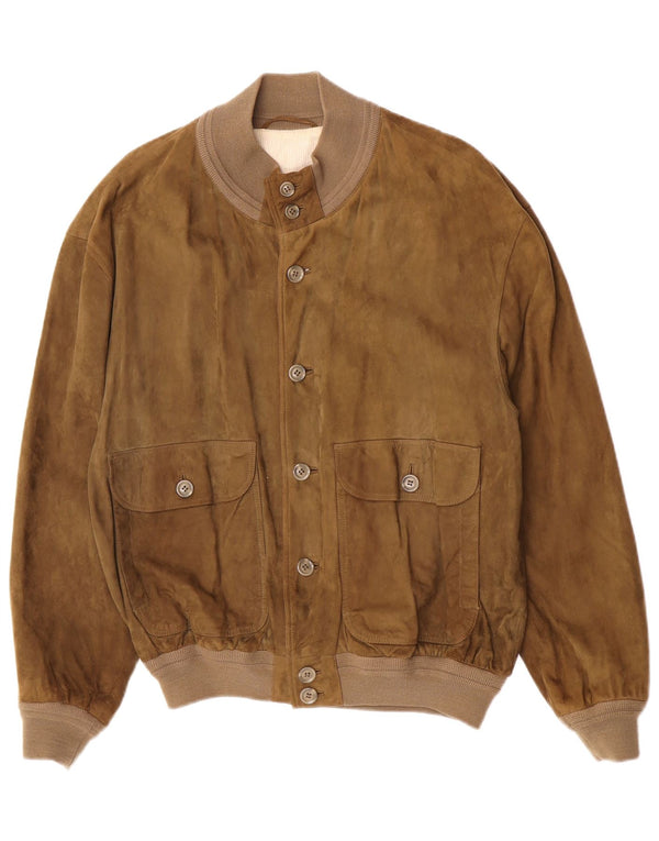 Vintage Mens Suede Bomber Jacket EU 50 Large Khaki Leather