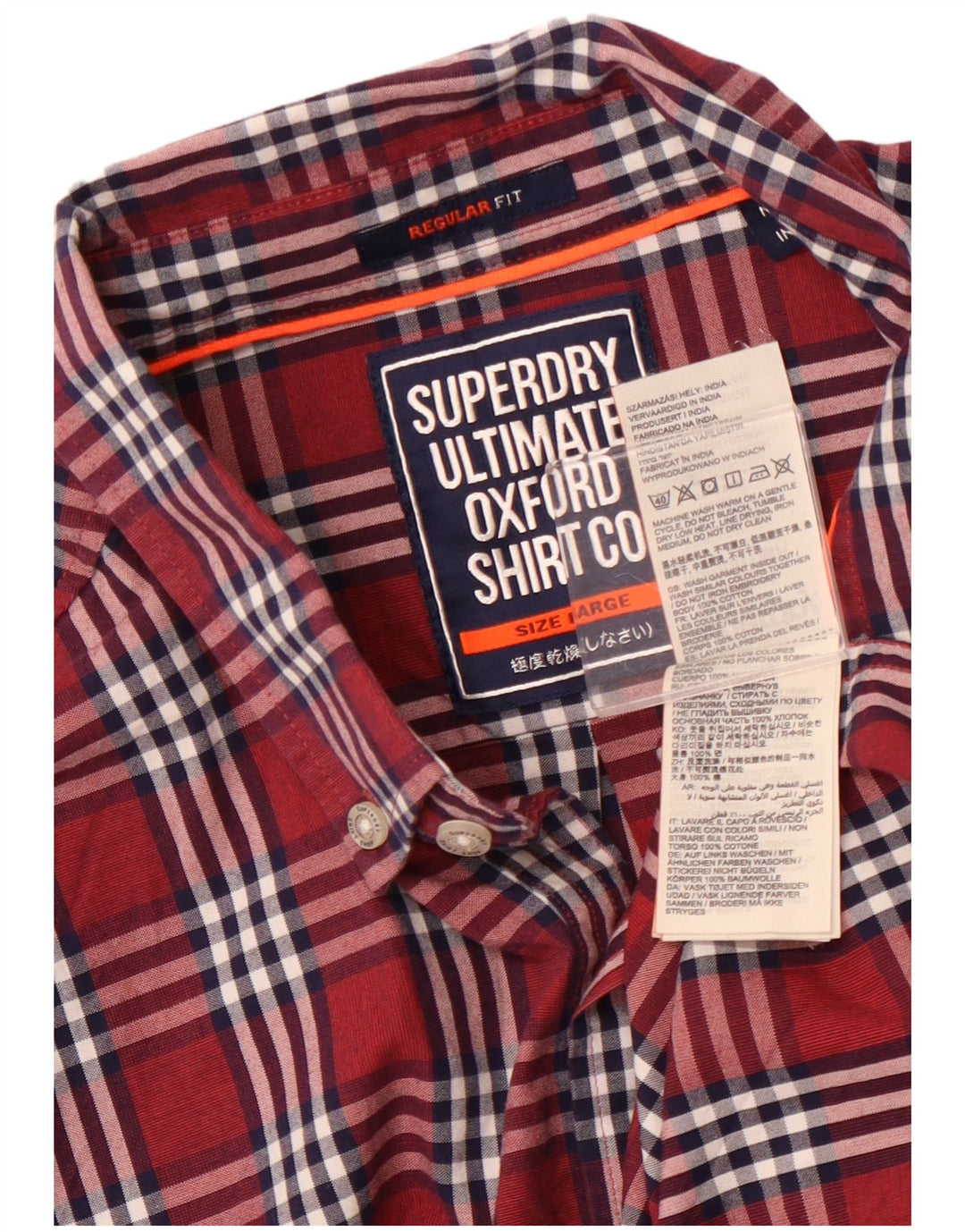 SUPERDRY Мужская рубашка стандартного кроя, большая хлопковая бордовая клетка