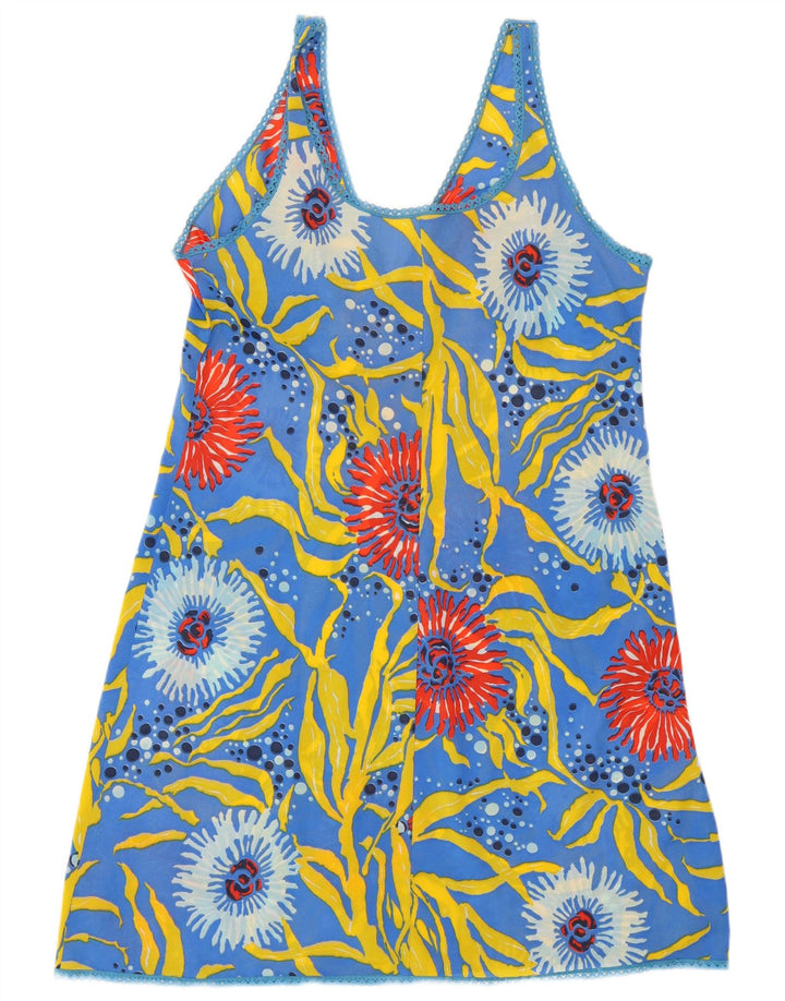 ВИНТАЖНОЕ женское платье-комбинация с абстрактным узором, Великобритания 12, средний синий цвет