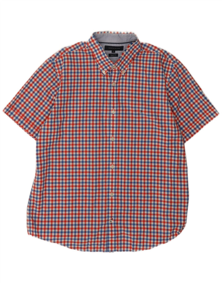 Tommy Hilfiger Мужская рубашка с коротким рукавом XL в разноцветную клетку, хлопок