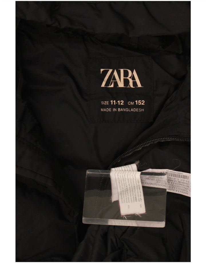 Стеганая куртка с капюшоном Zara для девочек 11–12 лет, черный полиэстер