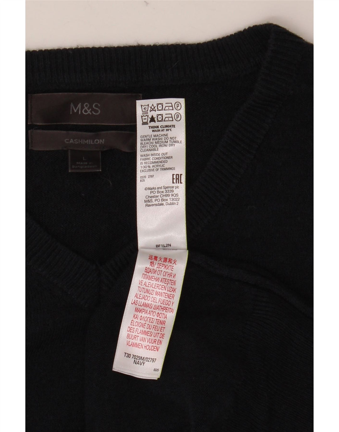 Мужской джемпер с v-образным вырезом MARKS & SPENCER, большой темно-синий акрил