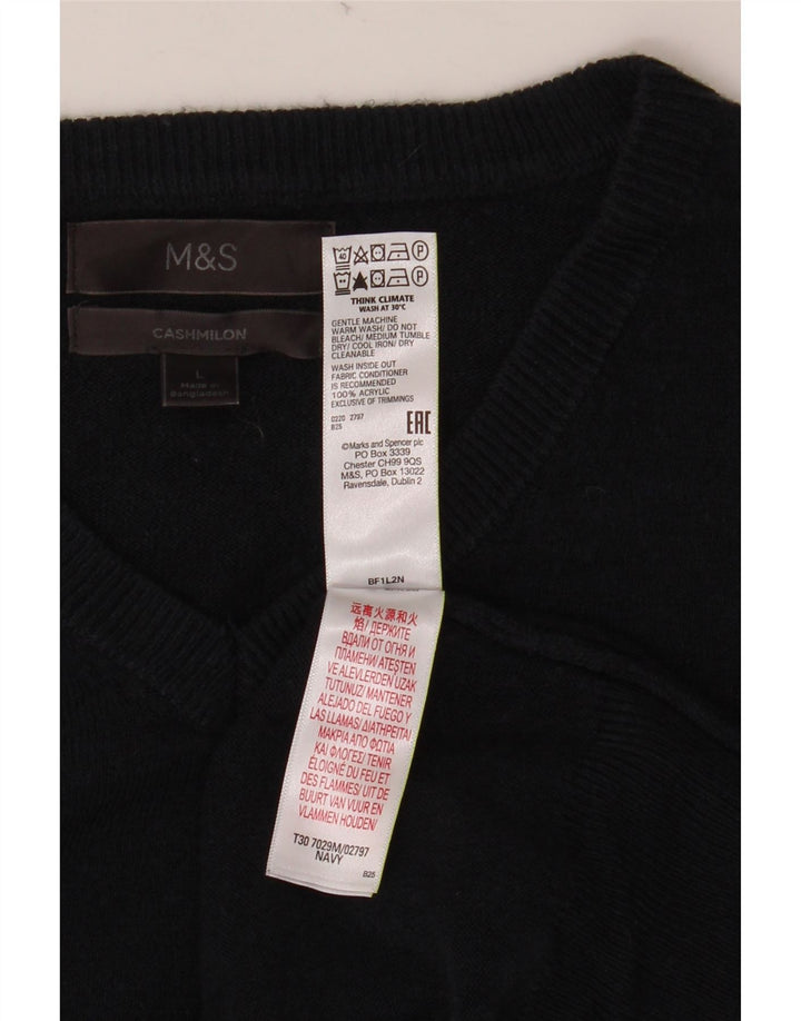 Мужской джемпер с v-образным вырезом MARKS & SPENCER, большой темно-синий акрил