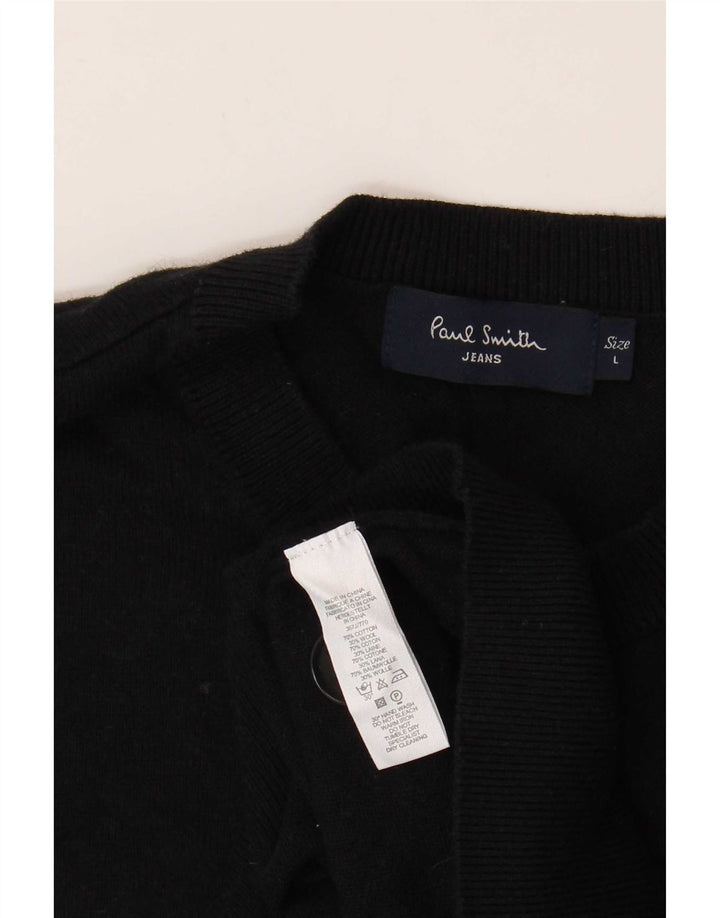 Мужской джемпер с круглым вырезом Paul Smith, большой черный хлопковый свитер