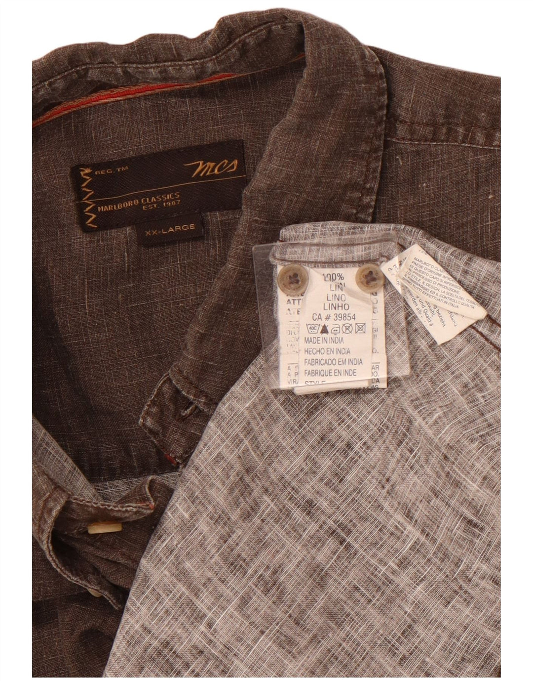 Мужская рубашка MARLBORO CLASSICS с коротким рукавом 2XL Коричневая льняная
