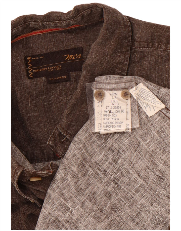 Мужская рубашка MARLBORO CLASSICS с коротким рукавом 2XL Коричневая льняная