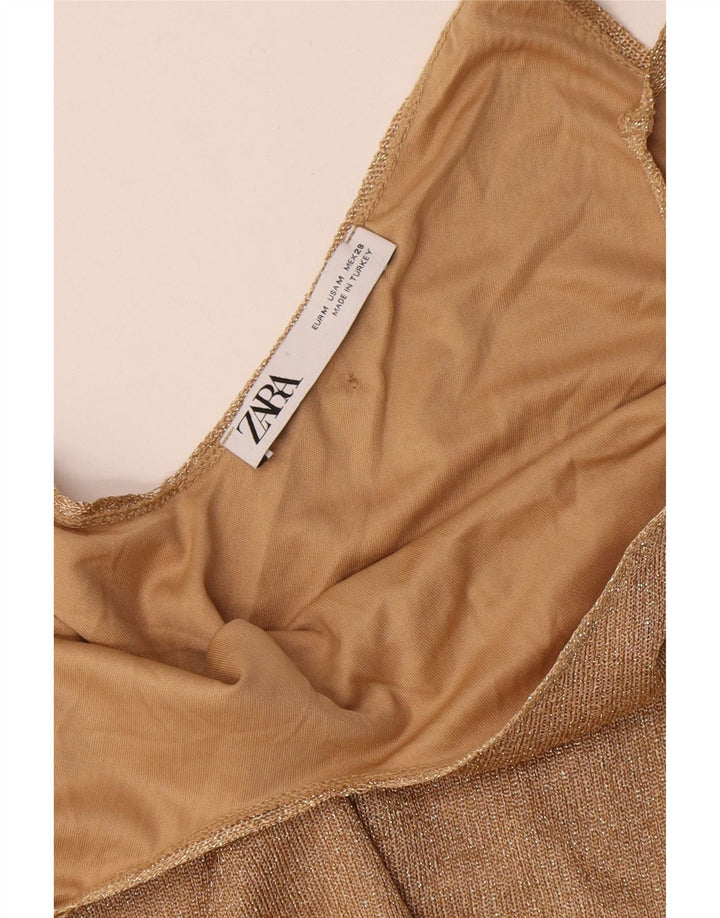 Женское платье-комбинация Zara UK 12, средний золотой полиэстер