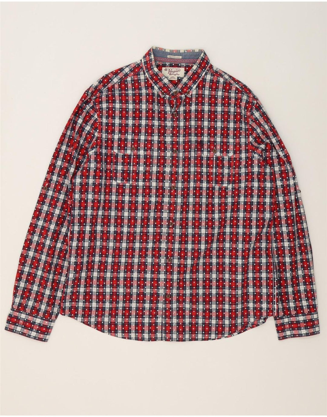 Мужская рубашка приталенного кроя Penguin Heritage, 2XL, хлопковая красная клетка