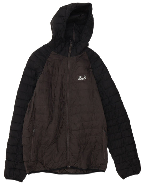Мужская стеганая куртка с капюшоном Jack Wolfskin UK 40, большая серая с цветными блоками