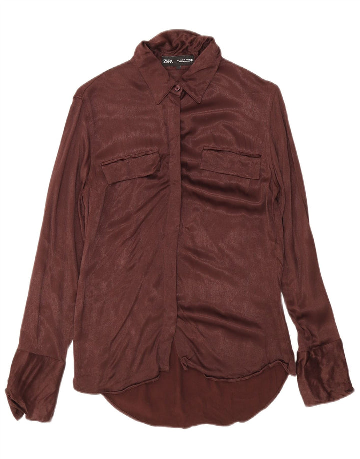 Женская блузка-рубашка Zara UK 10, маленькая коричневая