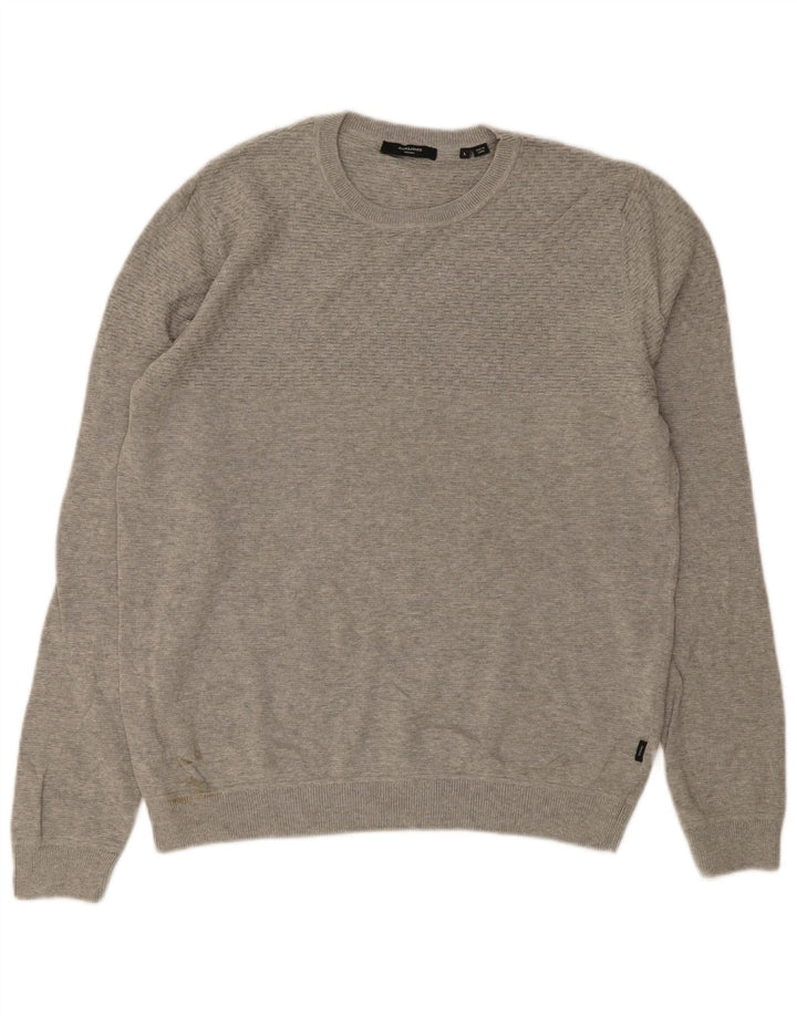Мужской джемпер с круглым вырезом Jack & Jones, большой серый хлопковый свитер