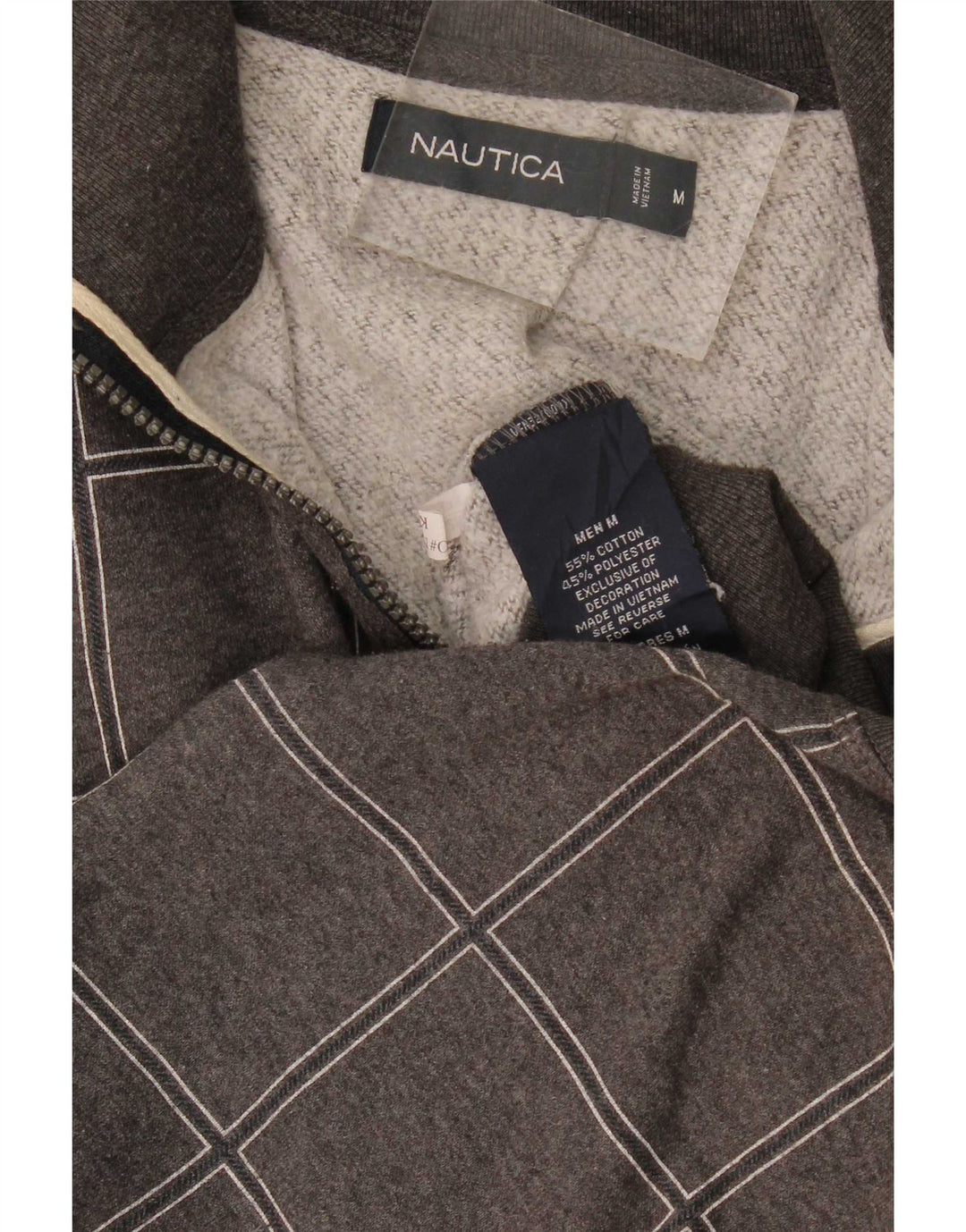 Мужской свитшот с воротником на молнии Nautica, хлопковый джемпер среднего серого цвета в клетку