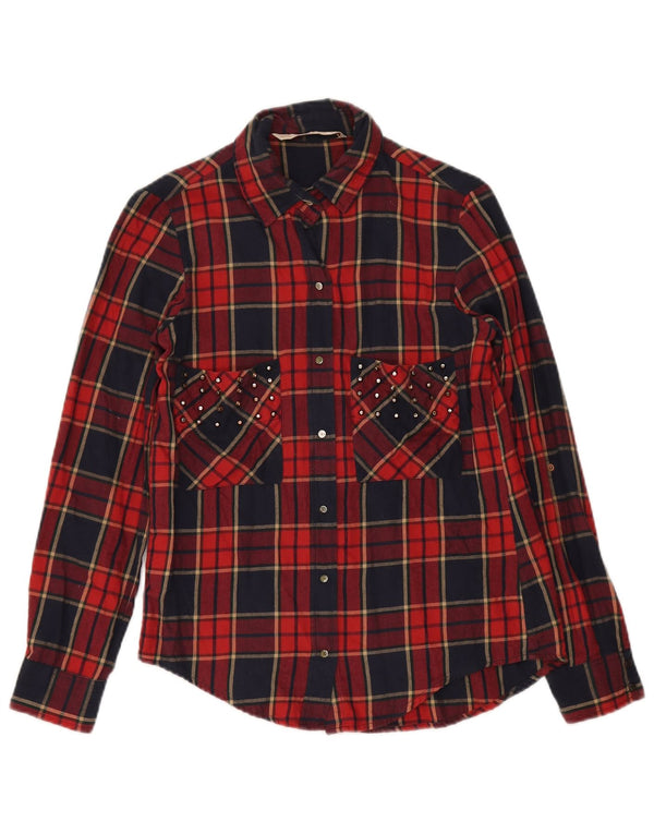 Женская фланелевая рубашка Zara UK 12, средний красный в клетку