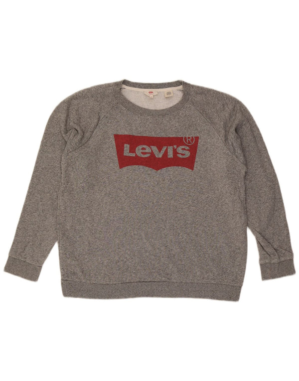 Мужской свитшот с рисунком Levi's, хлопковый джемпер среднего серого цвета с крапинками