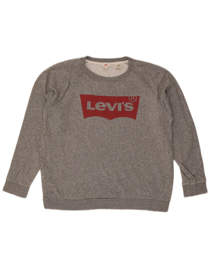 Мужской свитшот с рисунком Levi's, хлопковый джемпер среднего серого цвета с крапинками