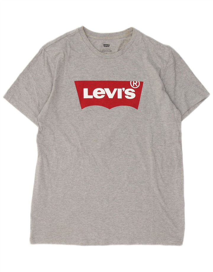 Мужская футболка с рисунком Levi's, хлопковый топ среднего серого цвета с крапинками